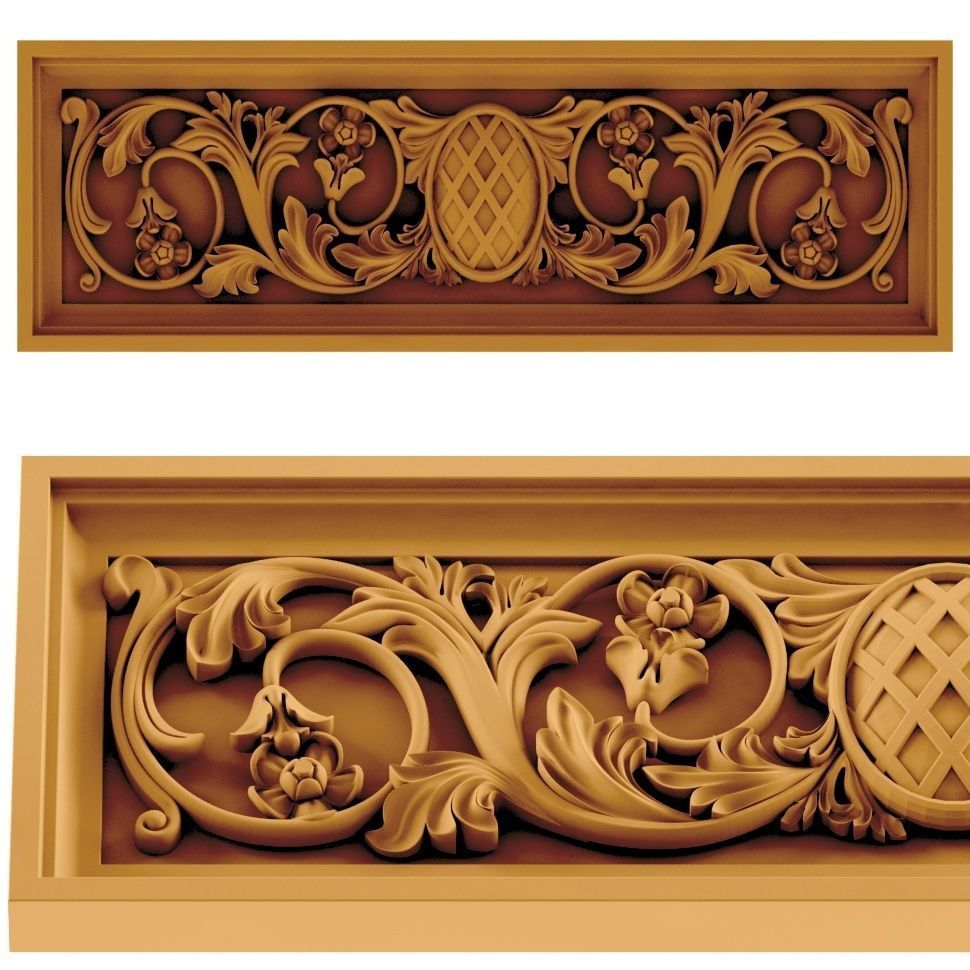 ornamento scolpito modanature cornicioni decorazione arte design stile stampabile cnc oro mobilia legna 3D print model - Mito3D