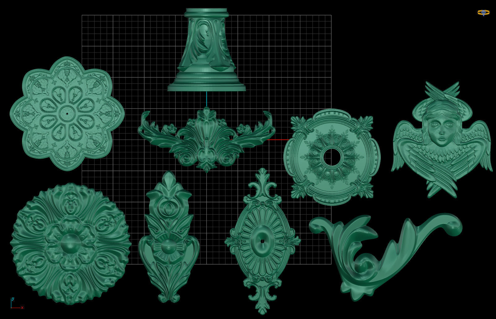 ornement 3d modèles décoration éléments rosaces conception décorations sculpté corinthien décor architectural grec moulage peterhof rose capitale ordre corniche bijoux art sculptures maison 3D print model - Mito3D