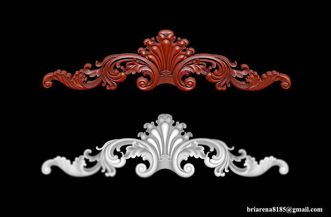 ornamental 3d model carved decor scroll decoration ornament classical baroque wood 3dmodel cnc wooden carving element medallion leaves relief barocco rococo house 3D print model - Mito3D