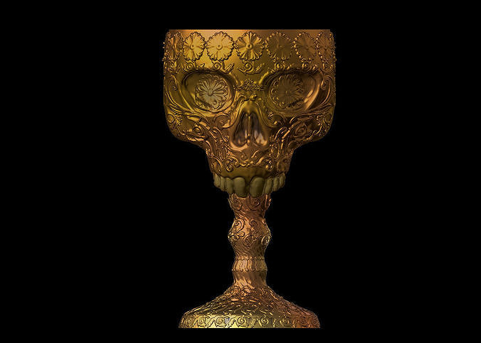 ornamental deluxe skull chalice fantasy mug art fashion cup goblet medieval antique models old ancient treasure holy jewel grail royal cleric sculptures 3D print model - Mito3D