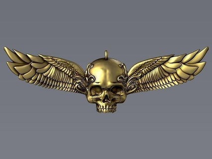 ornemental crâne ailes pendentif bronze or orné ancien rétro art antique steampunk mort gothique oiseau argent bijoux pendentifs 3d print model - Mito3D
