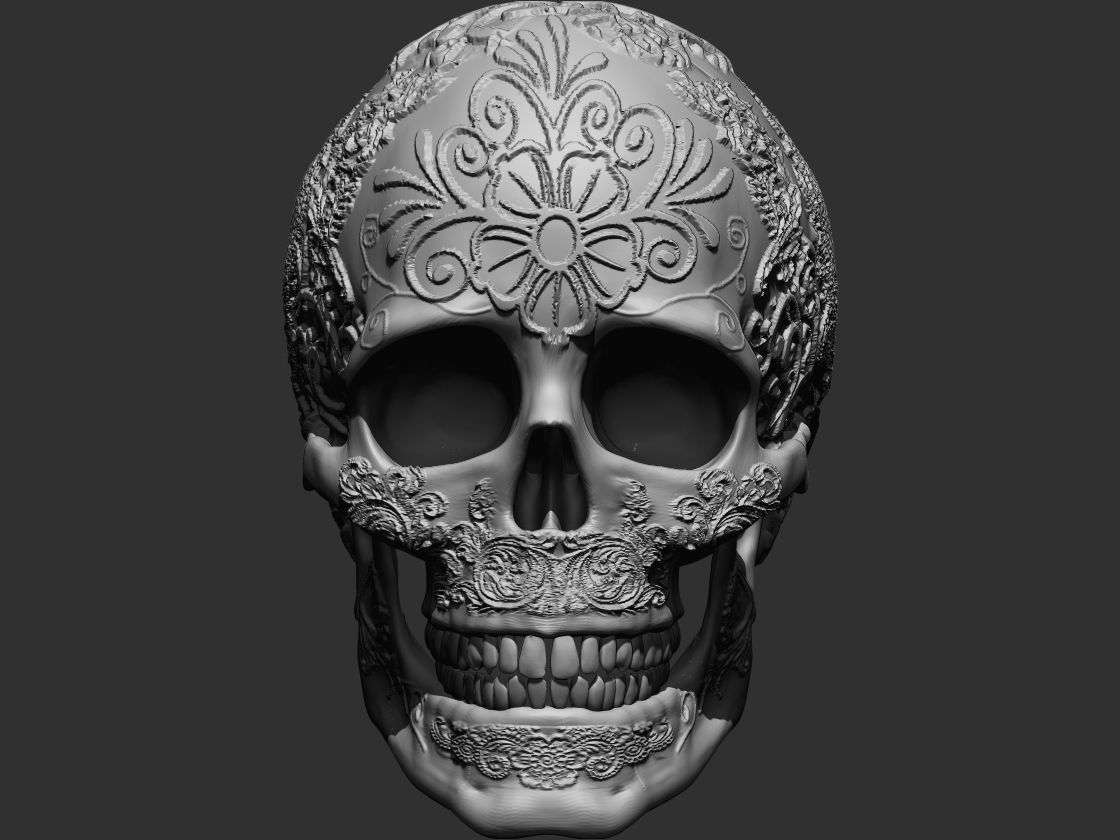 verzierte Schädel Kunst ornament Skelett Knochen Kopf böse Kreatur Skulpturen 3D print model - Mito3D