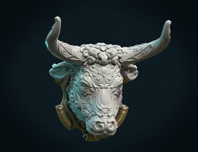 florido toro cabeza montado animal escultura vaca mamífero resumen becerro barroco Arte esculturas ox 3d print model - Mito3D