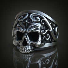 ornate skull ring anatomy bone head horror silver fashion skullart art statement jewelry jewellery biker rings 3d print model - Mito3D