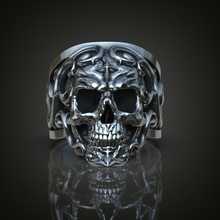 ornate skull ring bone anatomy skeleton teeth art sculpt jewelry biker skullart fashion horror rings 3d print model - Mito3D