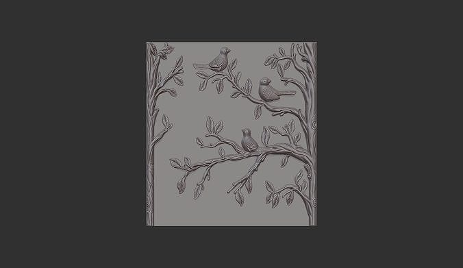 birds on a tree drawer furniture furnishing cabinet storage bedroom dresser handcarved floral antique caved cnc romantic design ornithology serene treetop house artcam stl 3D print model - Mito3D