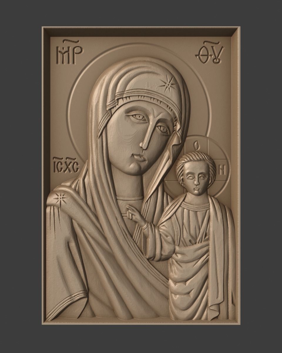 ortodoks hıristiyan ikon hanım of kazan rahatlama dini mücevher heykel kilise sanat heykeller 3D print model - Mito3D
