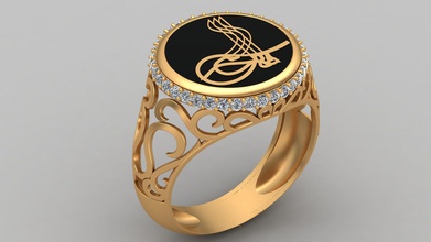 ottoman sultan suleyman tugra gold man ring jewellery jewelry diamond enamel turkish fashion silver printable engagement gem jewel wedding rings 3d print model - Mito3D