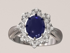 oval ring gioielleria gemma oro cabochon zaffiro squillare argento anelli 3d print model - Mito3D