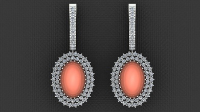 ovale corail diamant mode or boucle d'oreille bijoux bague brillant humain femme fille mariage engagement oreille casque luxe imprimable boucles d'oreilles 3d print model - Mito3D