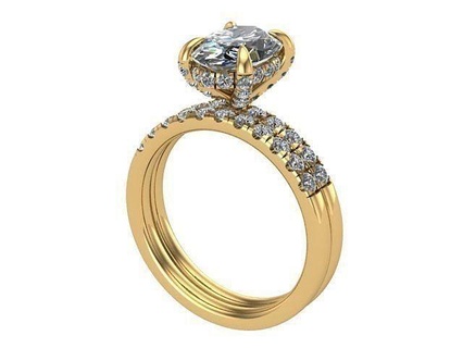 oval diamond golden wedding set diamond golden silver jewelry ring band rings  3d print model - Mito3D