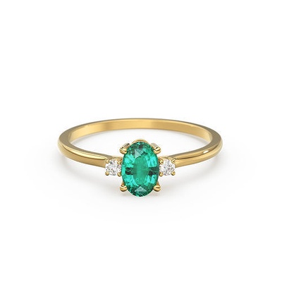 oval esmeralda diamante 3 pedra noivado anel ouro casamento banda joalheria argolas imprimível jóias gema moda catedral 3d print model - Mito3D