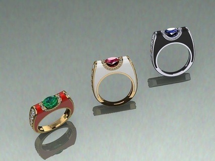 oval esmalte anel argolas diamante joalheria jóias jóia brilhante noivado moda beleza ouro joias3d jewelry3d stl 3dm imprimível colorido 3d print model - Mito3D
