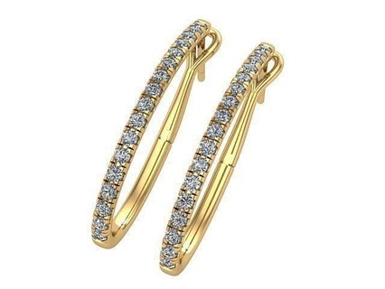 oval golden diamond earrings diamonds golden silver jewelry earrings  3d print model - Mito3D