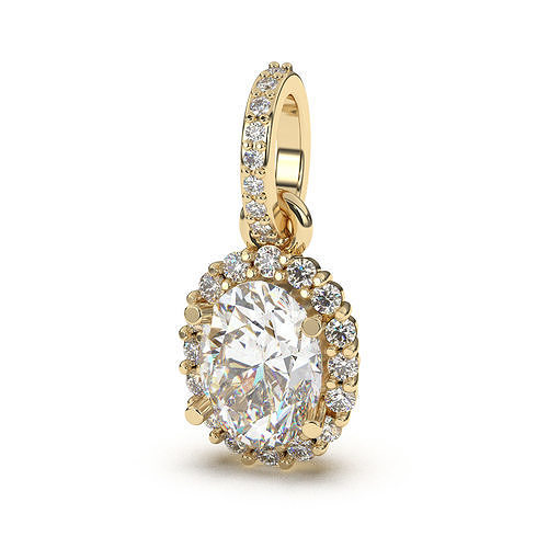 ovale halo diamant pendentif bijoux imprimable 3d bijou platine diamants classique unique or calcul collier argent pendentifs 3D print model - Mito3D