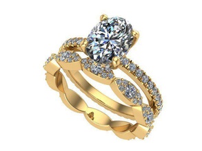 anillo ovalado de coincidencia la banda joyería oro los diamantes plata lujo anillos 3d print model - Mito3D