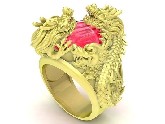 ovale rubis chinois dragon bague hommes 3873 bijoux mode accessoires or diamant homme conception anneaux 3d print model - Mito3D