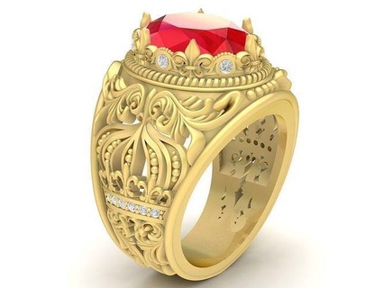 oval ruby diamond fengshui men ring 3716 jewelry fashion accessories gold man new design rings 3d print model - Mito3D