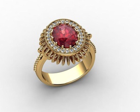 Ovale Rubin-Diamant-halo-ring Schmuck gold diamond Diamant-ring Hochzeit ring engagement Silber ruby Platin Ringe 3d print model - Mito3D