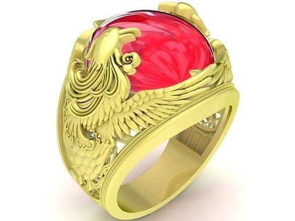 ovale rubino feng shui Fenice squillare 3865 gioielleria moda Accessori oro diamante uomo uomini design anelli 3d print model - Mito3D