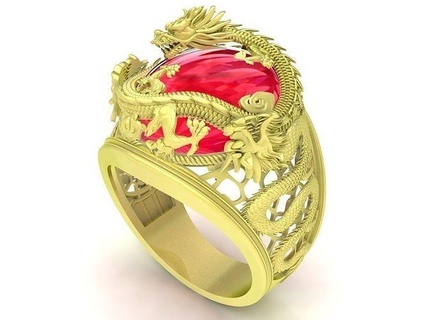 ovale rubino zodiaco Cinese Drago squillare 3866 gioielleria moda Accessori oro diamante uomo uomini design anelli 3d print model - Mito3D