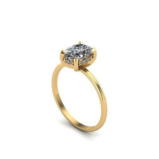 Oval Solitär Engagement Ring versteckt Heiligenschein Schmuck Gold Silber druckbar Diamant Juwel Mode Weiß Ringe Platin Schönheit 3d print model - Mito3D