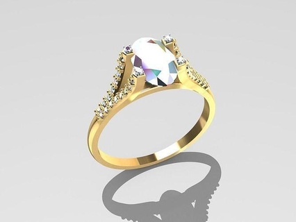 ovale Divisé bague bijoux imprimable diamant mariage bijou platine gemme mode or prototypage goujat brillant engagement doigt anneaux 3d print model - Mito3D