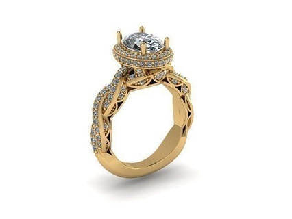 oval stone tangled ring diamond golden silver jewelry rings 3d print model - Mito3D