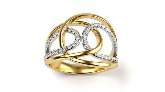 sovrapposizione ciclo continuo squillare dimensioni gioielleria oro diamanti stampabile stampa Fidanzamento nozze moda 3d modello anelli 3d print model - Mito3D