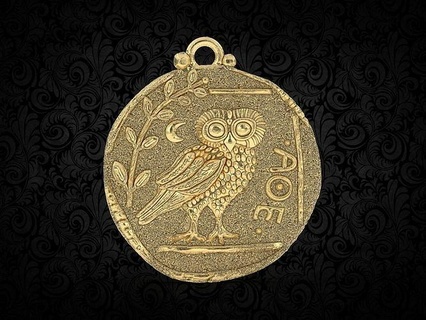 hibou Athéna pendentif ancien grec connaissance oiseau imprimable plume symbole sagesse argent or bijoux Collier Dieu mouche aile monnaie biologique pendentifs 3d print model - Mito3D