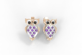owl earrings jewelry gold gem silver brilliant 3dowl stones sapphire brillant ruby 3d modeling creative design rapid prototiping rendering 3d print model - Mito3D