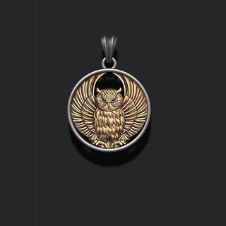 owl pendant 583 585 925 apparel bird feather featherbird fly gold jewel jewellery jewelry nature ring silver zbrush oul necklace ol pendants 3d print model - Mito3D