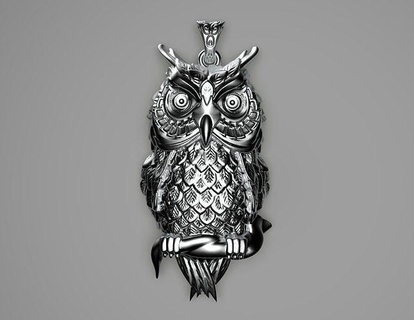 hibou pendentif bijoux sculpter oiseau oul goujat 585 argent mode colliers animal médaillon pendentifs 3d print model - Mito3D