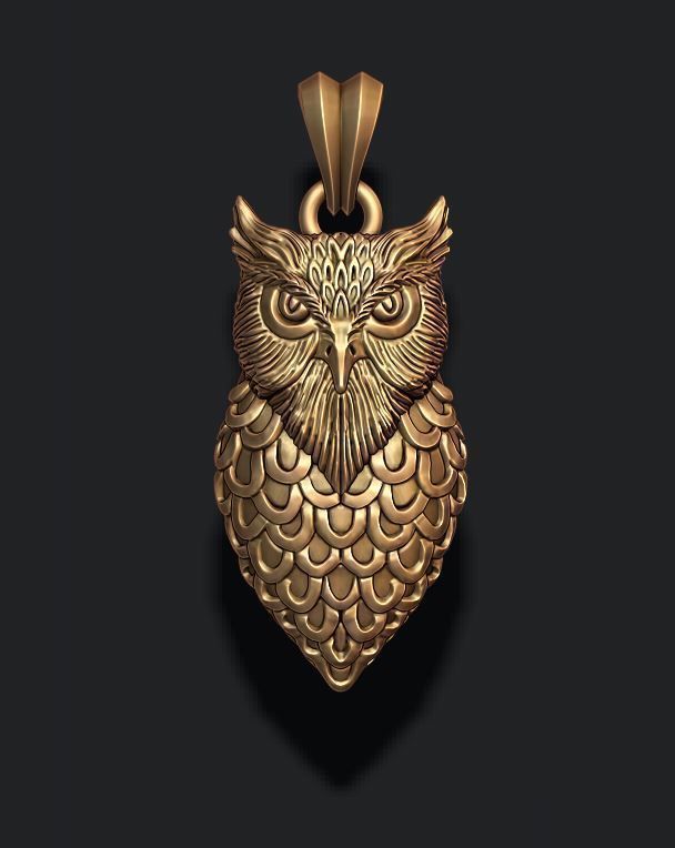 owl pendant jewelry 583 585 750 925 apparel bird feather featherbird fly fure gold jewel jewellery nature silver zbrush necklace pendants 3D print model - Mito3D