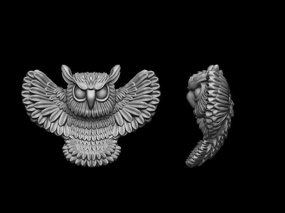 búho colgante pendiente 3d impresión modelo pájaro collar joyería joya esculturas depredador pluma naturaleza hibou sova águila real colgantes 3D print model - Mito3D