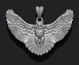 Eule-Anhänger Schmuck 583 585 925 Bekleidung Vogel Feder featherbird Fliegen fure gold Juwel Natur Eule Silber zbrush Halskette ol oul - Anhänger 3d print model - Mito3D