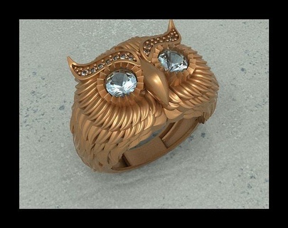 coruja anel animal joalheria ouro prata jóias pássaro arte animais 3d fofa natureza designs pingente diamante imprimível argolas Projeto 3d print model - Mito3D