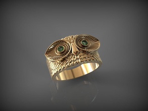 eule ring 1 aminal tier vogel schmuck gold smaragd tiere wild silber ringe 3d print model - Mito3D