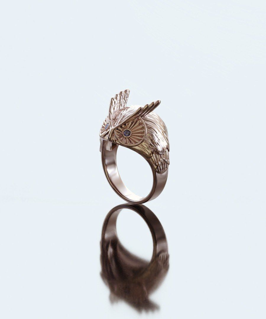 owl ring jeweler jewelry gold rings silver bird 3D print model - Mito3D