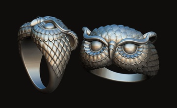 hibou bague bijoux conception animal décoration argent or oiseau anneaux 3d print model - Mito3D