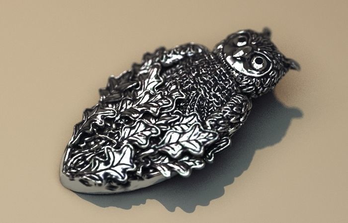 coruja on árvore carvalho pingente prata joalheria pingentes 3D print model - Mito3D