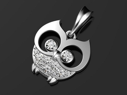 owlet pendant owl gems jewel texture steel silver gold sterling nature design art 3dprinted model 3d print printing prototyping jewelry pendants 3d print model - Mito3D