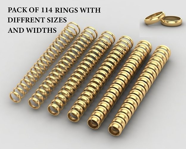 pack 114 rings sizes widths 35-mwc ring gold silver jewelry diamond jewellery wedding engagement platinum solitaire marriage simple celebration anniversary luxury matrixgold rhinoceros fashion 3D print model - Mito3D