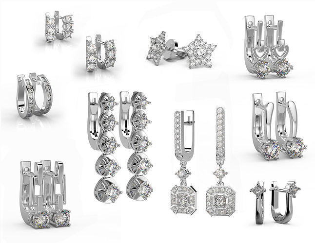 pacco 13 classico orecchini gioielleria oro stampabile gemma brillante diamanti argento cad orecchio prezioso regolare mobile delicato Fidanzamento lusso 3D print model - Mito3D