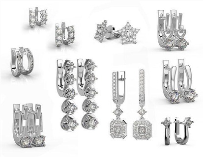 pack 13 classique boucles d'oreilles bijoux or imprimable gemme brillant diamants argent goujat oreille précieux régulier mobile délicat engagement luxe 3d print model - Mito3D