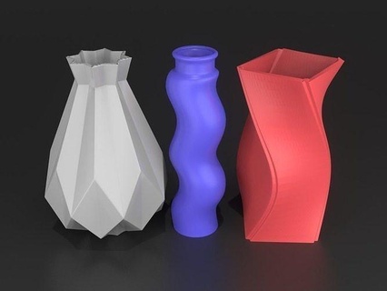 pacote 3 flor vaso 3d imprimível modelos arte vasos Panela plantar flores interior Projeto utensílios domésticos decoração ilustração plástico impressão 3dprint decorativo família casa 3d print model - Mito3D