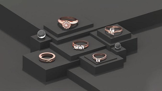 Pack 5 Diamant Ringe Ring Schmuck Gold Silber druckbar Juwel Hochzeit Mode brillant Schönheit 3dprint 3d modern 3d print model - Mito3D