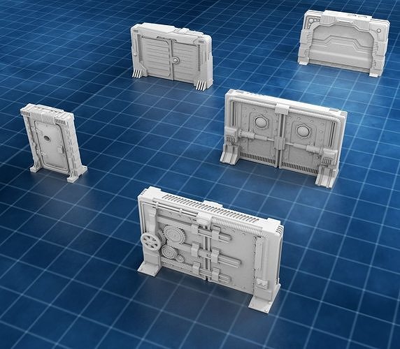 pacote 5 sci fi portas porta scifi guerra estrelas jogo guerra necromunda wk40 martelo cenário espalhar terreno segurança jogos tampo mesa nave espacial 3dprint fdm resina brinquedos borda 3D print model - Mito3D