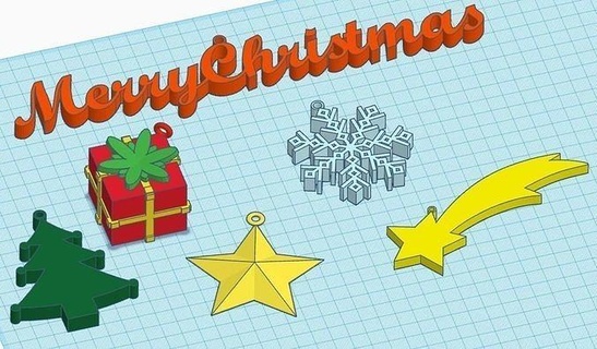 paquete 6 Navidad decoraciones invierno fiesta árbol snow celebracion ornamento casa año decoración regalo estrella alegre 3d print model - Mito3D