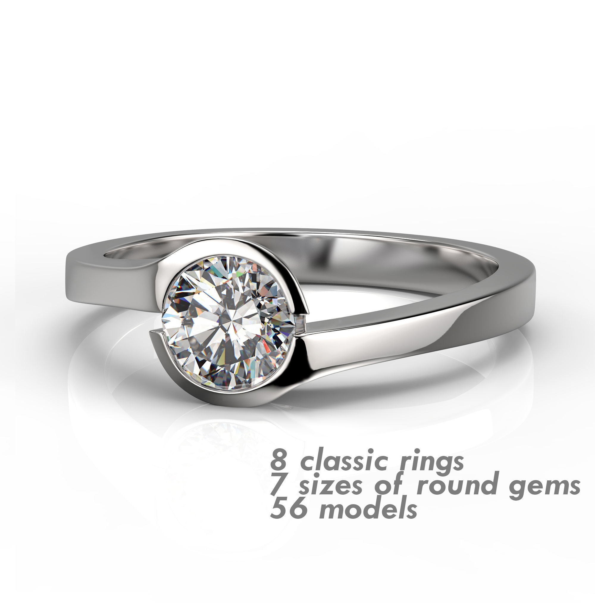 pack de 8 modèles classiques bijoux classique les anneaux imprimable engagem or le diamant blanc mariage bague en cad mode beauté l'engagement d'argent vintag fiançailles joyau saphir anneau 3D print model - Mito3D